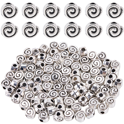 100Pcs Tibetan Style Alloy Beads, Cadmium Free & Lead Free, Heart with Whorl