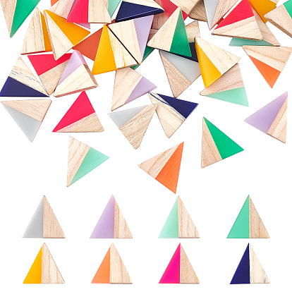 40 pcs 8 colores resina y cabujones de madera, dos tonos, triángulo