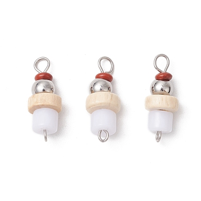 Звенья из натуральной красной яшмы в форме рондель, акриловой колонны и деревянного диска с бусинами, с 304 двойными петлями из нержавеющей стали