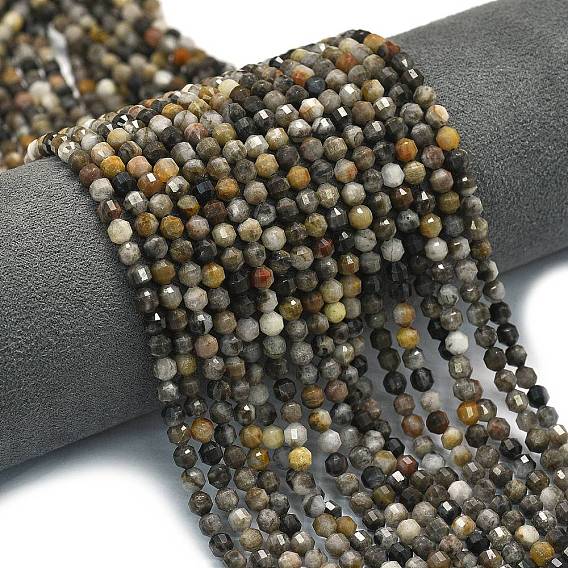 Натуральные нити бус из ларвикита, энергетическая призматическая огранка с двойными концами бусины, граненые двухконусные