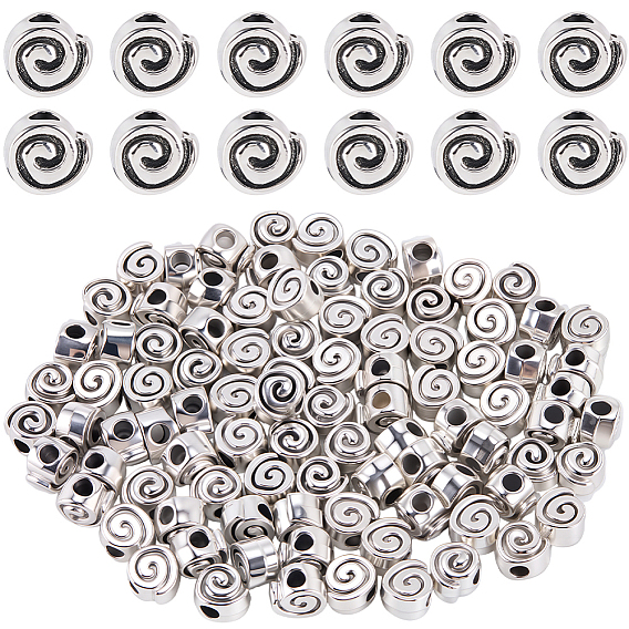 100Pcs Tibetan Style Alloy Beads, Cadmium Free & Lead Free, Heart with Whorl