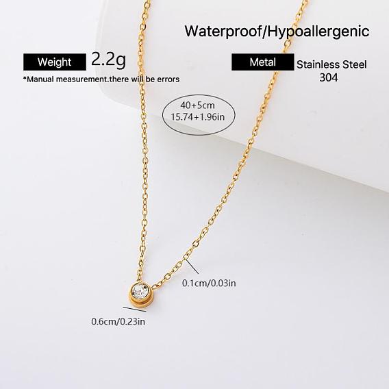 Elegant 304 Stainless Steel Crystal Rhinestone Pendant Necklaces for Women, Golden