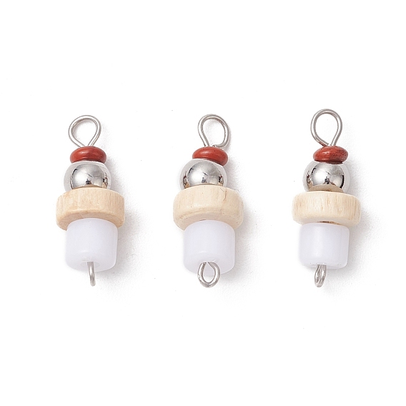 Звенья из натуральной красной яшмы в форме рондель, акриловой колонны и деревянного диска с бусинами, с 304 двойными петлями из нержавеющей стали