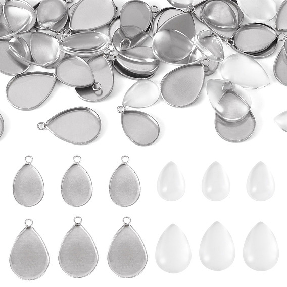 Наборы для изготовления подвесок в форме капли из нержавеющей стали своими руками, В комплект входят 304 шт. 32 оправы для подвесок-кабошонов из нержавеющей стали, 304 шт. Прозрачные стеклянные кабошоны