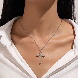 Alloy Full Crystal Rhinestone Religion Cross Pendant Cable Chain Necklaces for Women