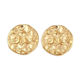 304 подвески из нержавеющей стали, ионное покрытие (ip), плоская круглая подвеска со звездой и луной