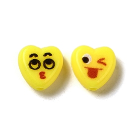 Opaque Acrylic Beads, Heart with Expression