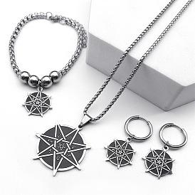 304 браслеты из нержавеющей стали с подвесками, серьги-кольца и ожерелья с подвесками, плоские круглые со звездой