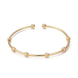 Rack Plating Brass Cuff Bangles, Long-Lasting Plated Round Bead Bangles for Women Men, Cadmium Free & Lead Free