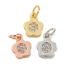 Rack Plating Brass Micro Pave Clear Cubic Zirconia Charms, Lead Free & Cadmium Free, Long-Lasting Plated, Flower