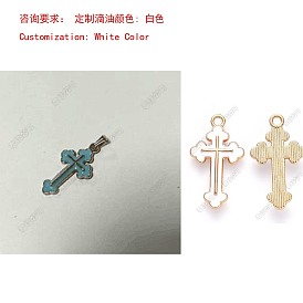 Alloy Enamel Pendants, Cross Charm, Golden