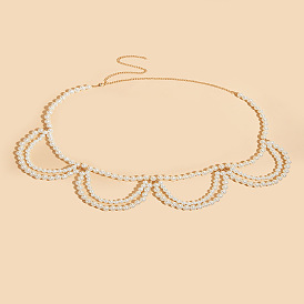 Цепочки для талии и живота из искусственного жемчуга из сплава и пластика с круглыми бусинами и кисточками для женщин, белые