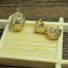 Brass Hollow Bead Cage Pendants, Egg Charm, for Chime Ball Pendant Necklaces Making