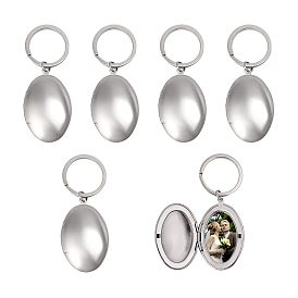 6 piezas 316 llavero con colgante de medallón de acero inoxidable, oval, con anillos de hierro