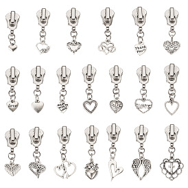 20 ползунки на молнии из легкого сплава, сердце, Сплав с подвесками