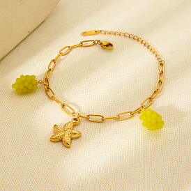 304 браслеты с подвесками из нержавеющей стали и смолы, браслеты-цепочки со скрепками для женщин, виноград и морская звезда