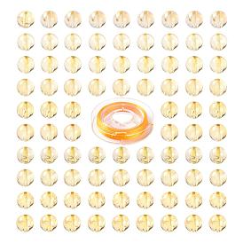 100Pcs 8mm Natural Citrine Round Beads, with 10m Elastic Crystal Thread, for DIY Stretch Bracelets Making Kits
