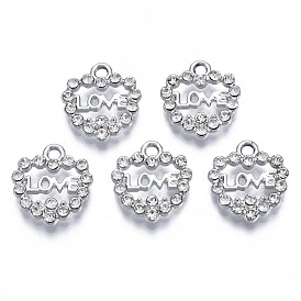 Alloy Charms, with Crystal Rhinestone, Cadmium Free & Lead Free, Heart