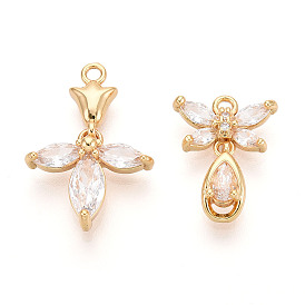 Латунные микропаве прозрачные подвески с фианитом, без никеля , бабочка / цветок