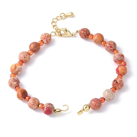 Изготовление браслета из бусин из кубического циркония и натурально окрашенной круглой императорской яшмы, темно-оранжевый, с латунной фурнитурой , стойки покрытие, долговечный, без кадмия и без свинца