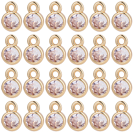 50 шт. Латунные брелоки из прозрачного кубического циркония с микропаве, долговечный, плоско-круглые