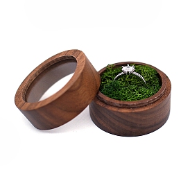 Ящики для хранения круглых деревянных колец, деревянный подарочный футляр для обручального кольца с имитацией мха внутри и видимым окошком, для свадьбы, День святого Валентина