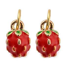 Strawberry Rack Plating Brass Enamel Charms, with Jump Ring, Long-Lasting Plated, Cadmium Free & Lead Free, Real 18K Gold Plated