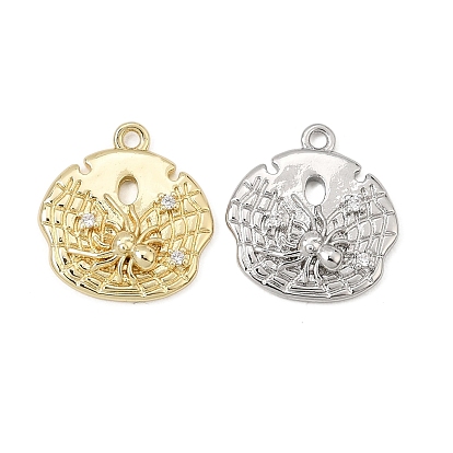 Brass Micro Pave Clear Cubic Zirconia Pendants, Web with Spider Charms
