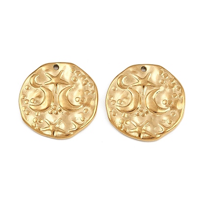 304 подвески из нержавеющей стали, ионное покрытие (ip), плоская круглая подвеска со звездой и луной