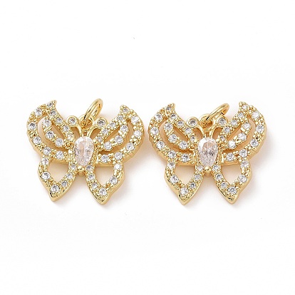 Brass Cubic Zirconia Pendants, Cadmium Free & Lead Free, Hollow Butterfly Charm