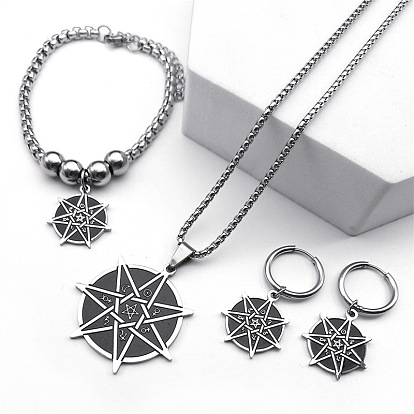 304 браслеты из нержавеющей стали с подвесками, серьги-кольца и ожерелья с подвесками, плоские круглые со звездой