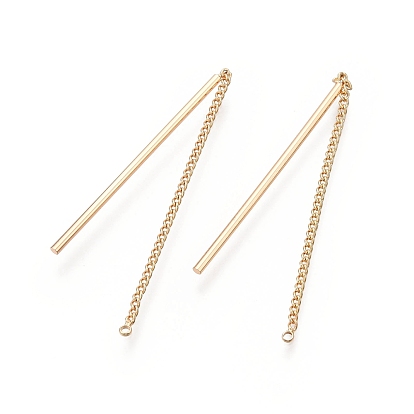 Brass Stud Earrings Finding, with Loops, Long Chain Tassel, Nickel Free
