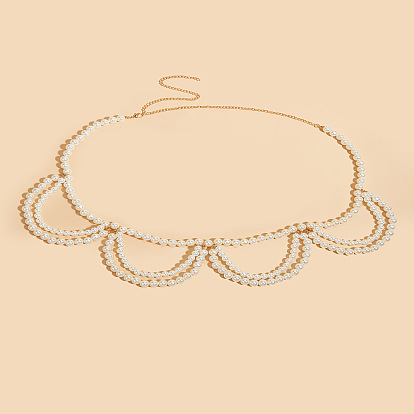 Цепочки для талии и живота из искусственного жемчуга из сплава и пластика с круглыми бусинами и кисточками для женщин, белые