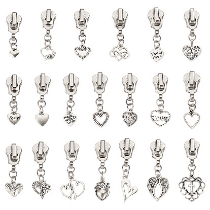 20 ползунки на молнии из легкого сплава, сердце, Сплав с подвесками
