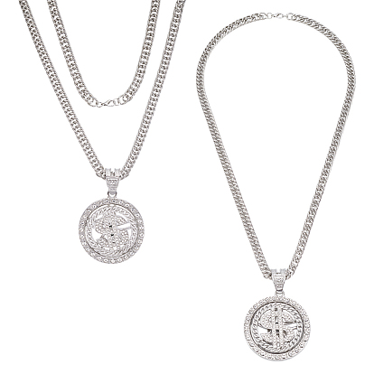 2шт. вращающийся кулон в виде знака доллара из сплава, цепочка в кубинском стиле