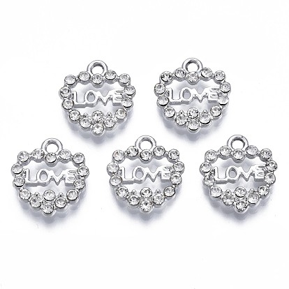 Alloy Charms, with Crystal Rhinestone, Cadmium Free & Lead Free, Heart