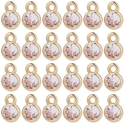 50 шт. Латунные брелоки из прозрачного кубического циркония с микропаве, долговечный, плоско-круглые