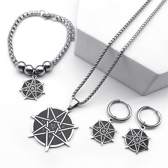 304 браслеты из нержавеющей стали с подвесками, серьги-кольца и ожерелья с подвесками, плоские круглые со звездой