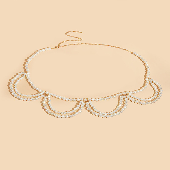 Цепочки для талии и живота из искусственного жемчуга из сплава и пластика с круглыми бусинами и кисточками для женщин, белые