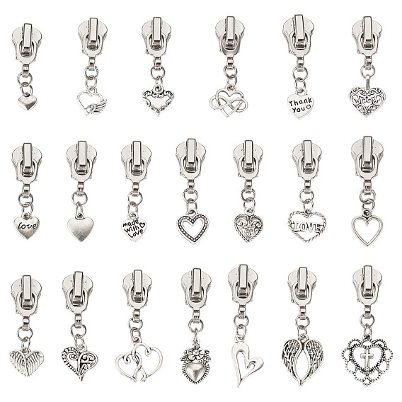 20 ползунки на молнии из легкого сплава, сердце, Сплав с подвесками