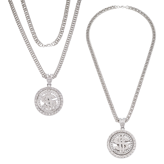 2шт. вращающийся кулон в виде знака доллара из сплава, цепочка в кубинском стиле