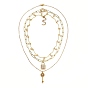Pendant Necklaces Sets, with Brass Chains, 304 Stainless Steel Toggle Clasps & Lobster Claw Clasps, Brass Micro Pave Cubic Zirconia Pendants, Lock & Key