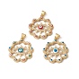 Rack Plating Brass Enamel Pendants, with Cubic Zirconia, Cadmium Free & Lead Free,, Flower with Evil Eye, Real 18K Gold Plated, Long-Lasting Plated