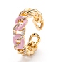 Brass Micro Pave Clear Cubic Zirconia Cuff Rings, Open Rings, with Enamel, Long-Lasting Plated, Curb Chain Shapes, Golden