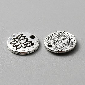 Tibetan Style Alloy Pendants, Flat Round with Lotus Charms