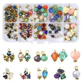Kit de fabrication de pendentif bricolage, y compris les pendentifs en perles de verre imitation jade et acrylique et mélange de pierres précieuses, rondelle & cube & triangle & pépite
