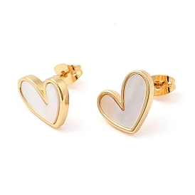 Natural Shell Heart Stud Earrings, Brass Earrings, Long-Lasting Plated, Lead Free & Cadmium Free