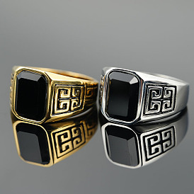 304 Кольца из нержавеющей стали и обсидиана для мужчин, прямоугольные
