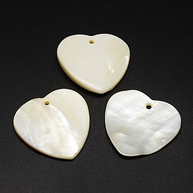 Heart Freshwater Shell Pendants, 33x33x1.5~5mm, Hole: 2mm