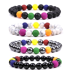 Natural & Synthetic Mixed Gemstone Round Beaded Stretch Bracelets